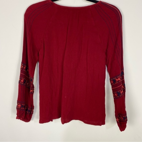 Miss Me Red Embroidered Long Sleeve Boho Bohemian Top Western Rodeo - Picture 2 of 4